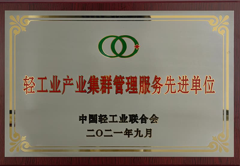 轻工业产业集群管理服务先进单位
